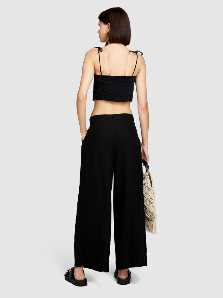 Wide leg 100% linen trousers - women's palazzo trousers - Black | Sisley image number 3